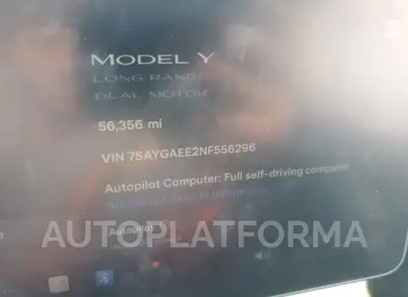 TESLA MODEL Y 2022 vin 7SAYGAEE2NF556296 from auto auction Copart