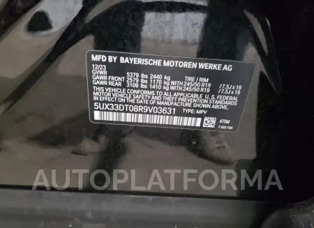 BMW X4 XDRIVE3 2024 vin 5UX33DT08R9V03631 from auto auction Copart