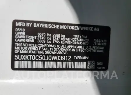 BMW X5 XDR40E 2018 vin 5UXKT0C50J0W03912 from auto auction Copart