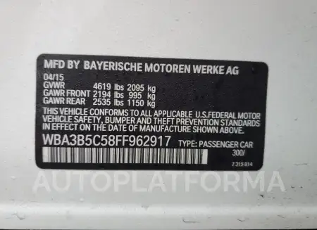 BMW 328 XI SUL 2015 vin WBA3B5C58FF962917 from auto auction Copart