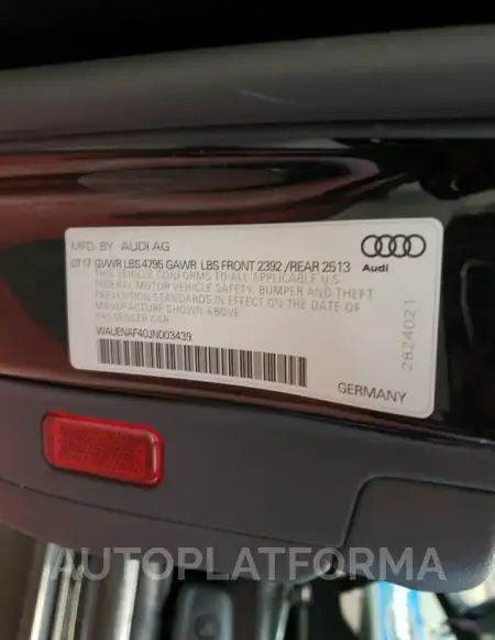 AUDI A4 PREMIUM 2018 vin WAUENAF40JN003439 from auto auction Copart