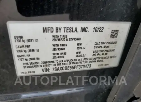 TESLA MODEL X 2023 vin 7SAXCDE55PF370473 from auto auction Copart