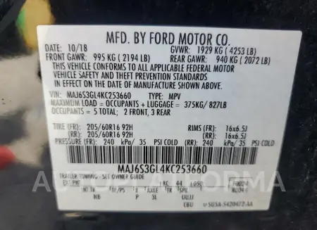 FORD ECOSPORT S 2019 vin MAJ6S3GL4KC253660 from auto auction Copart