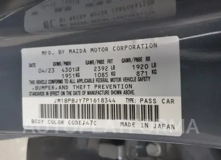 MAZDA 3 2023 vin JM1BPBJY7P1618344 from auto auction Copart