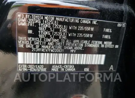 TOYOTA RAV4 LIMIT 2015 vin 2T3YFREV7FW220931 from auto auction Copart