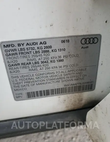 AUDI SQ5 PREMIU 2018 vin WA1A4AFY9J2209331 from auto auction Copart