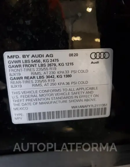 AUDI Q5 PREMIUM 2020 vin WA1ANAFY7L2111351 from auto auction Copart