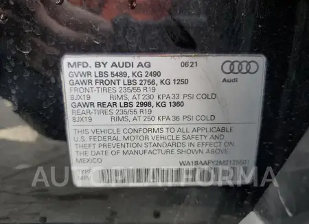 AUDI Q5 PREMIUM 2021 vin WA1BAAFY2M2125501 from auto auction Copart