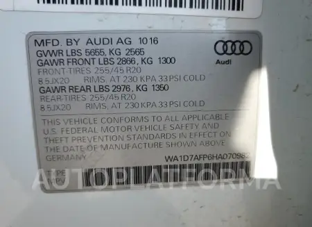 AUDI Q5 PREMIUM 2017 vin WA1D7AFP6HA070982 from auto auction Copart