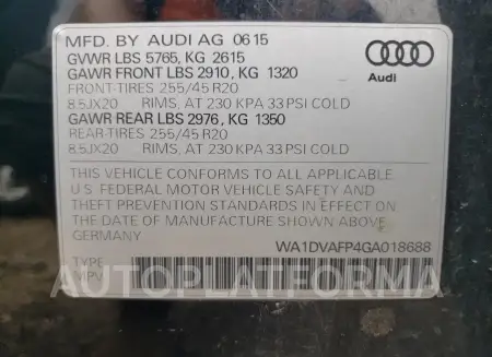 AUDI Q5 TDI PRE 2016 vin WA1DVAFP4GA018688 from auto auction Copart