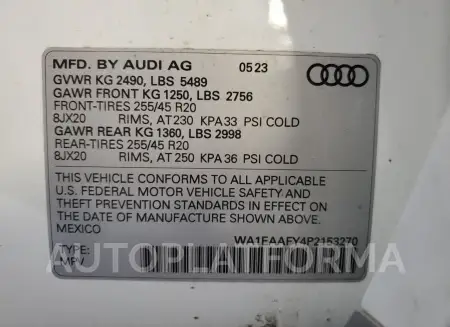 AUDI Q5 PREMIUM 2023 vin WA1EAAFY4P2153270 from auto auction Copart