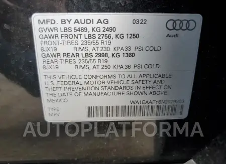 AUDI Q5 PREMIUM 2022 vin WA1EAAFY6N2079203 from auto auction Copart