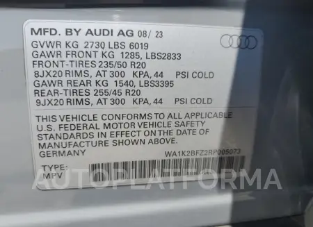 AUDI Q4 E-TRON 2024 vin WA1K2BFZ2RP005073 from auto auction Copart