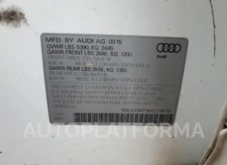 AUDI Q5 PREMIUM 2015 vin WA1LFAFP3FA116473 from auto auction Copart