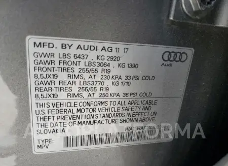 AUDI Q7 PREMIUM 2018 vin WA1LHAF7XJD024276 from auto auction Copart