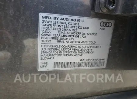 AUDI Q7 PRESTIG 2019 vin WA1VAAF76KD009692 from auto auction Copart