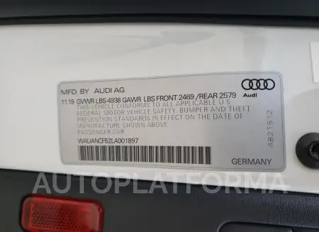 AUDI A5 PREMIUM 2020 vin WAUANCF52LA001897 from auto auction Copart