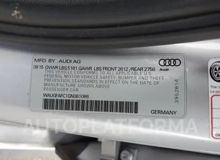 AUDI A6 PREMIUM 2016 vin WAUGFAFC1GN081086 from auto auction Copart