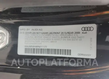 AUDI A5 PREMIUM 2015 vin WAUMFAFHXFN011177 from auto auction Copart