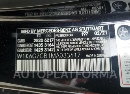 MERCEDES-BENZ S 580 4MAT 2021 vin W1K6G7GB1MA033617 from auto auction Copart