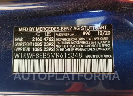 MERCEDES-BENZ C 300 4MAT 2021 vin W1KWF8EB5MR616348 from auto auction Copart