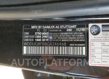 MERCEDES-BENZ S 550 4MAT 2016 vin WDDUG8FB8GA246468 from auto auction Copart