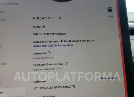 TESLA MODEL 3 2023 vin 5YJ3E1EA2PF610886 from auto auction Copart