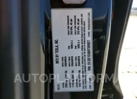 TESLA MODEL 3 2019 vin 5YJ3E1EA6KF399927 from auto auction Copart