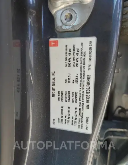 TESLA MODEL 3 2018 vin 5YJ3E1EB6JF082902 from auto auction Copart