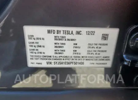 TESLA MODEL S 2023 vin 5YJSA1E56PF501406 from auto auction Copart