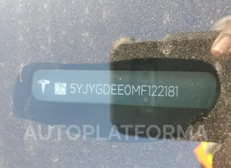 TESLA MODEL Y 2021 vin 5YJYGDEE0MF122181 from auto auction Copart