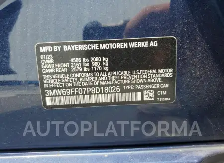 BMW 330I 2023 vin 3MW69FF07P8D18026 from auto auction Copart