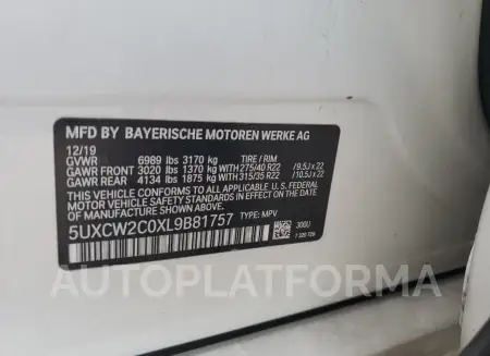 BMW X7 XDRIVE4 2020 vin 5UXCW2C0XL9B81757 from auto auction Copart