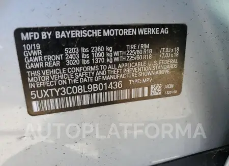 BMW X3 SDRIVE3 2020 vin 5UXTY3C08L9B01436 from auto auction Copart