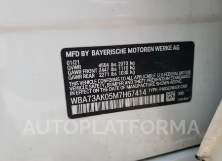 BMW 228XI 2021 vin WBA73AK05M7H67414 from auto auction Copart