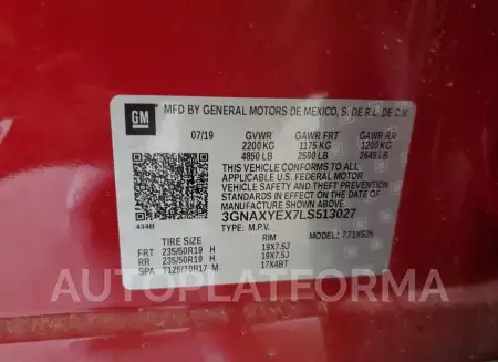 CHEVROLET EQUINOX PR 2020 vin 3GNAXYEX7LS513027 from auto auction Copart