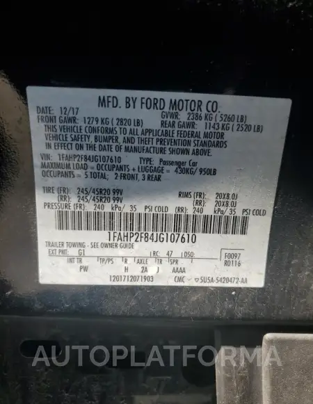 FORD TAURUS LIM 2018 vin 1FAHP2F84JG107610 from auto auction Copart