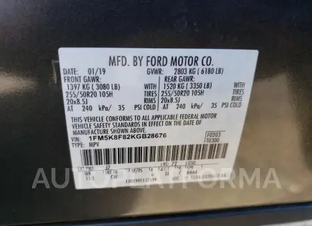 FORD EXPLORER L 2019 vin 1FM5K8F82KGB28676 from auto auction Copart