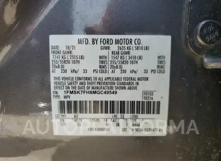 FORD EXPLORER L 2021 vin 1FMSK7FH8MGC49549 from auto auction Copart