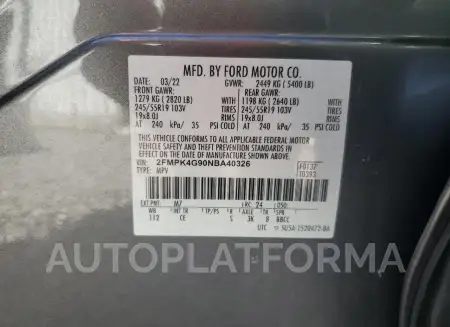 FORD EDGE SE 2022 vin 2FMPK4G90NBA40326 from auto auction Copart