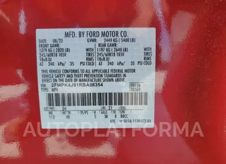 FORD EDGE SEL 2024 vin 2FMPK4J91RBA08354 from auto auction Copart