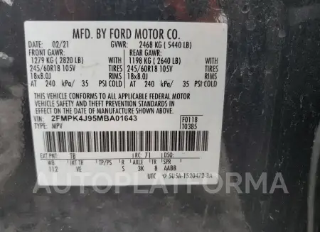 FORD EDGE SEL 2021 vin 2FMPK4J95MBA01643 from auto auction Copart