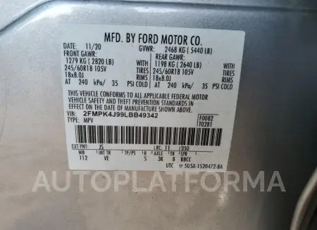 FORD EDGE SEL 2020 vin 2FMPK4J99LBB49342 from auto auction Copart