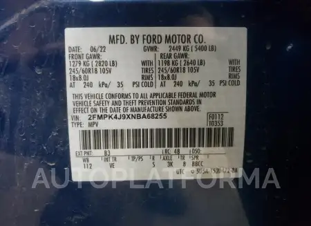 FORD EDGE SEL 2022 vin 2FMPK4J9XNBA68255 from auto auction Copart