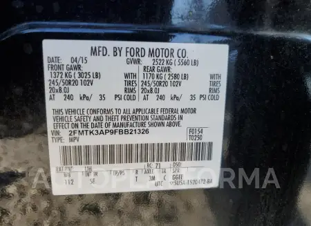 FORD EDGE SPORT 2015 vin 2FMTK3AP9FBB21326 from auto auction Copart