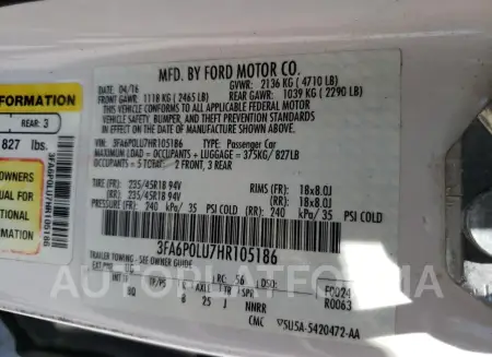 FORD FUSION SE 2017 vin 3FA6P0LU7HR105186 from auto auction Copart