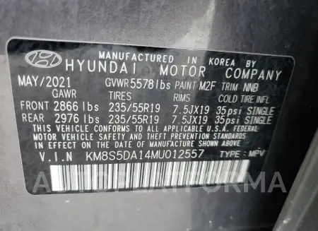 HYUNDAI SANTA FE L 2021 vin KM8S5DA14MU012557 from auto auction Copart