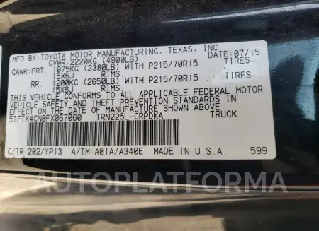 TOYOTA TACOMA ACC 2015 vin 5TFTX4CN0FX067060 from auto auction Copart