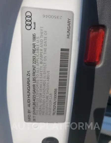 AUDI TT 2018 vin TRUT5CFVXJ1000656 from auto auction Copart