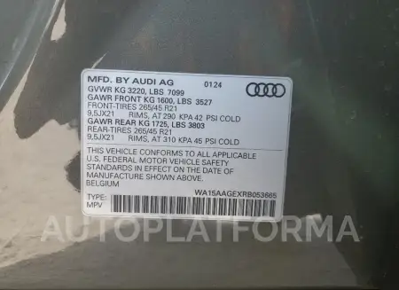 AUDI Q8 E-TRON 2024 vin WA15AAGEXRB053665 from auto auction Copart